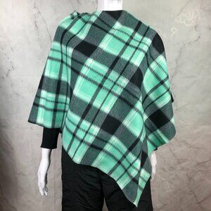 mint seagreen plaid sweater pullover topper travel wrap Open side poncho coverup